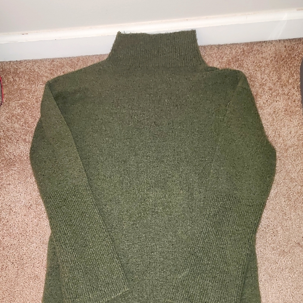 Olive Green Turtleneck Sweater Dress